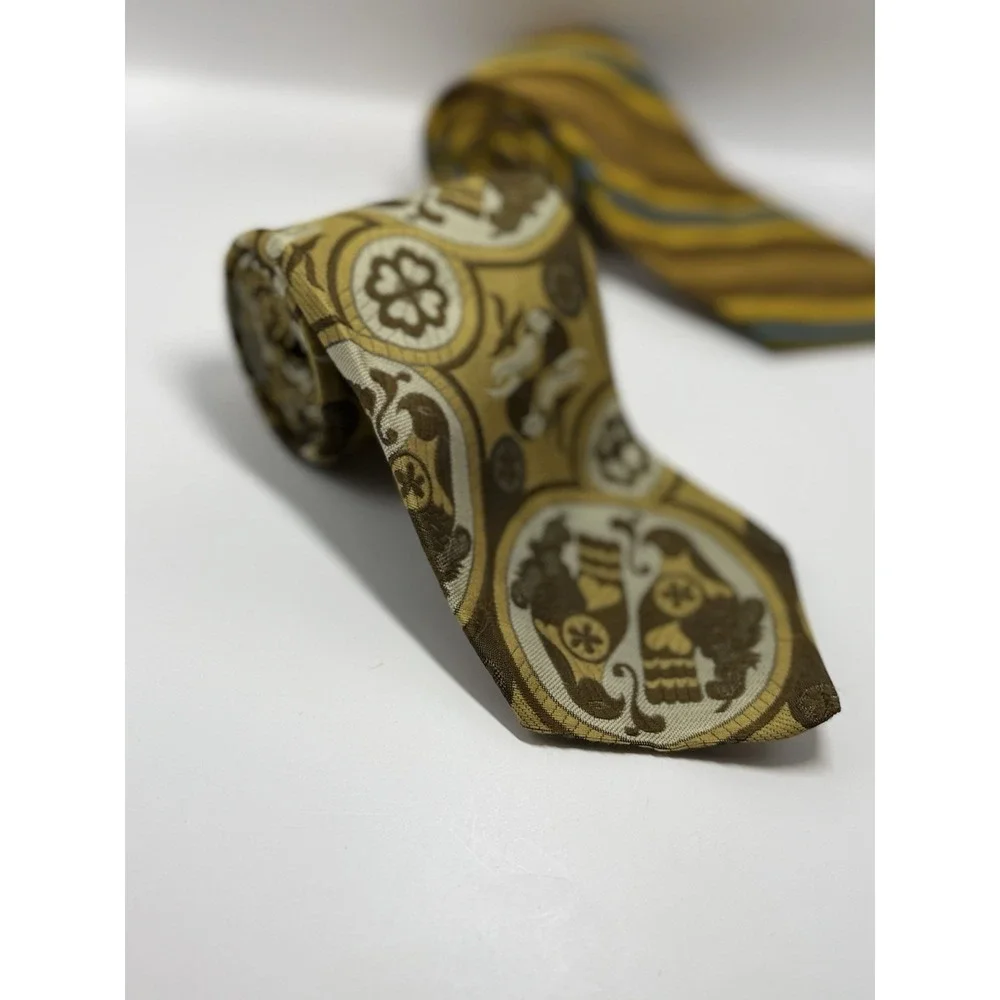 Vintage Superba 1970s Dacron Polyester Striped Tie Burnt Orange Brown Geometric